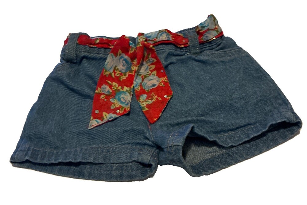 Denim Shorts Drawstring Tie Waist Heart Patch Size 4